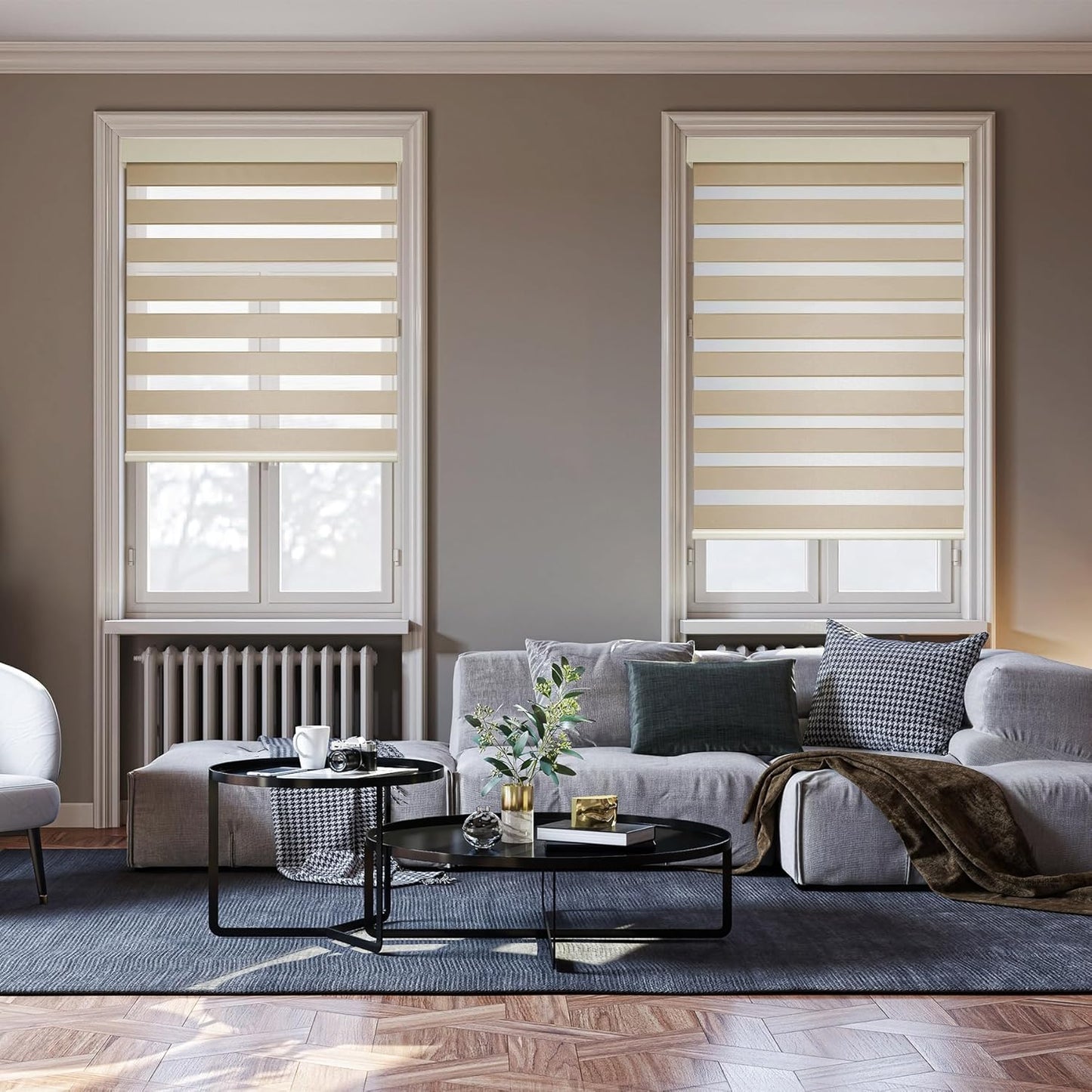 HESTIA Cordless Zebra Blinds Light Filtering Roller Shades UV Blocking Blackout Privacy Indoor Window Shades for Home Office Day and Night, Beige,43" W x 54" H