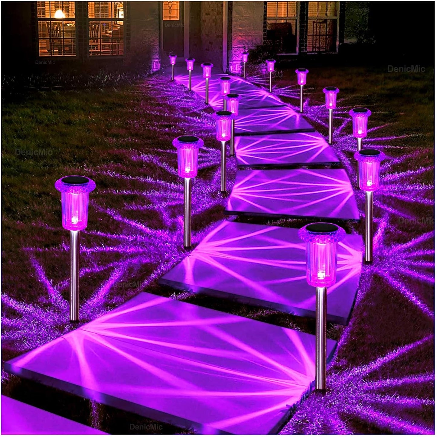 DenicMic Halloween Solar Lights Outdoor 15 Pack Purple LED Waterproof Yard Garden Patio Backyard Pathway Walkway Landscape Lawn Outside Halloween Decorations Outdoor