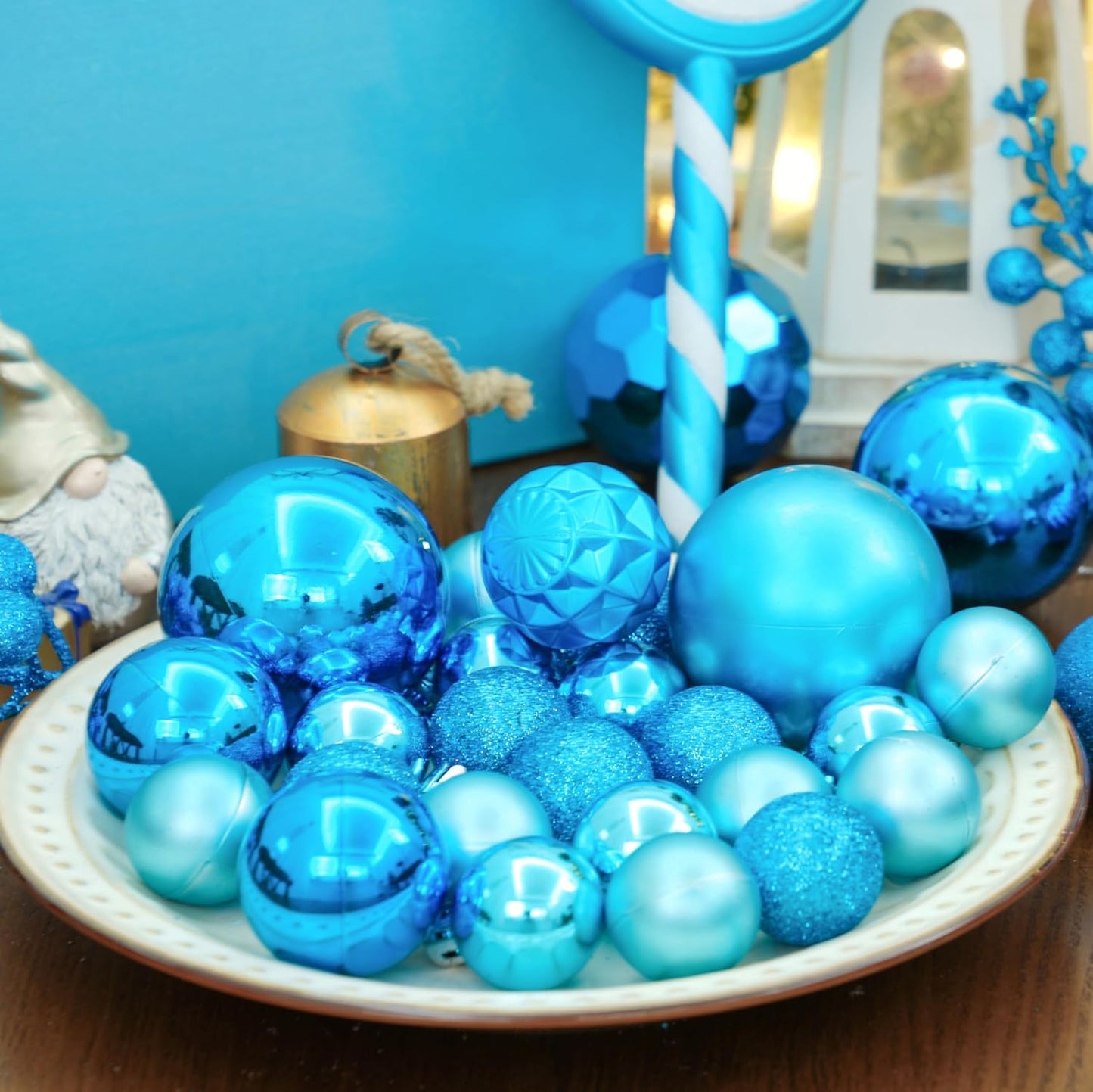 XmasExp 24ct Mini Christmas Ball Ornaments Shatterproof Christmas Ornaments Set Decorations for Xmas Tree Balls 30mm/1.18" (Light Blue)