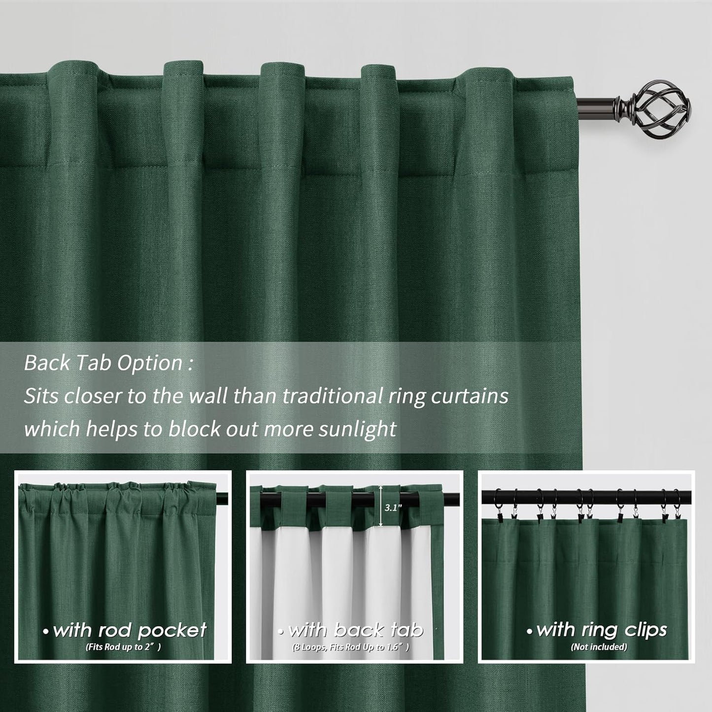 Green Christmas Curtains for Living Room 84 Inches Long 2 Panels Set Linen Blackout Curtains for Bedroom Thermal Insulated Soundproof Curtain Room Darkening Drapes Back Tab Window Treatment 52x84