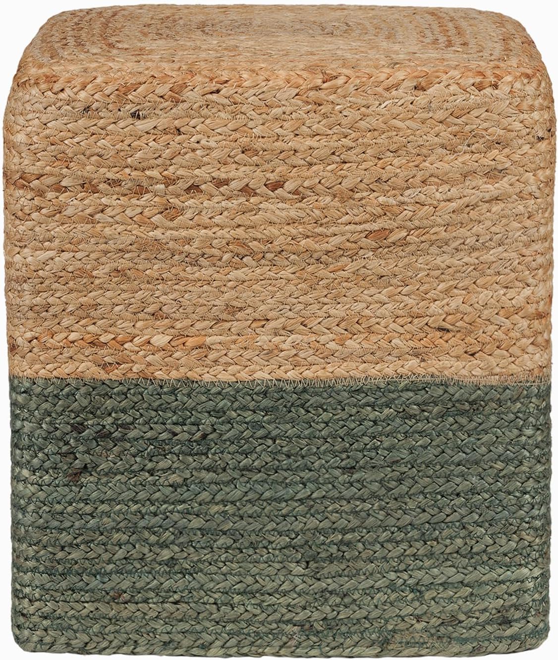 REDEARTH · Cube Pouf Foot Stool Ottoman - Jute Braided Pouffe Poof Accent Sitting Footrest for The Living Room, Bedroom, Nursery, Patio, Lounge - Set of 2 (14.5”x14.5”x16”; Natural Olive)