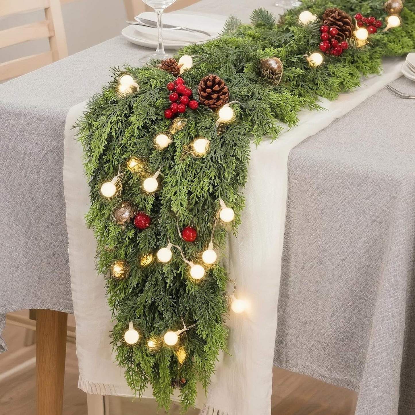 9FT Real Touch Cedar Garland for Fireplace - Artificial Christmas Garlands Realistic Faux Greenery Fake Pine Needles Garland for Holiday,Table, Window,Mantel,Stairs, Home,Indoor Outdoor Decor (1PCS)