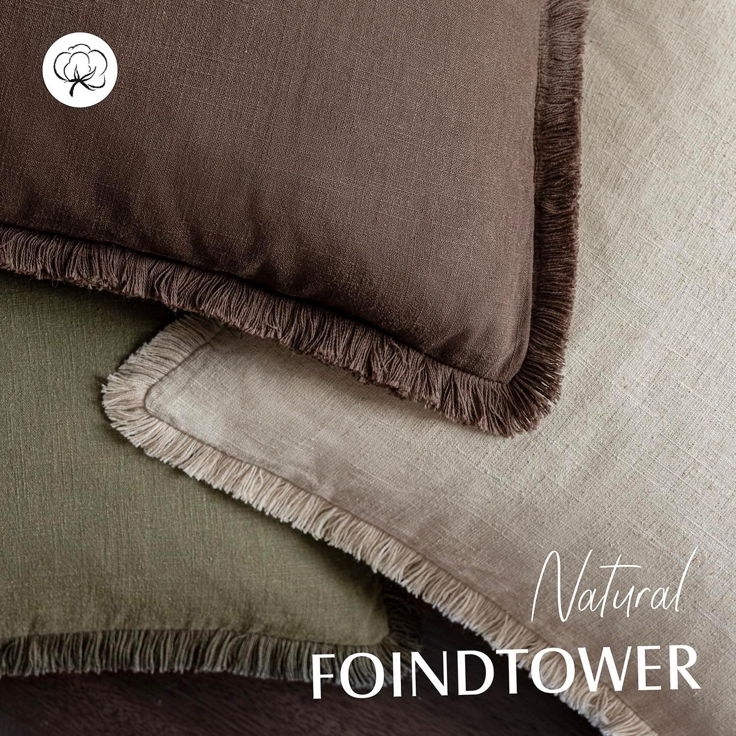 Foindtower Set of 2 Decorative Linen Fringe Throw Pillow Covers Boho Farmhouse Cushion Cover with Tassels Soft Accent Pillowcase for Couch Sofa Bed Living Room Home Decor,16×16 Inch,Reddish Brown