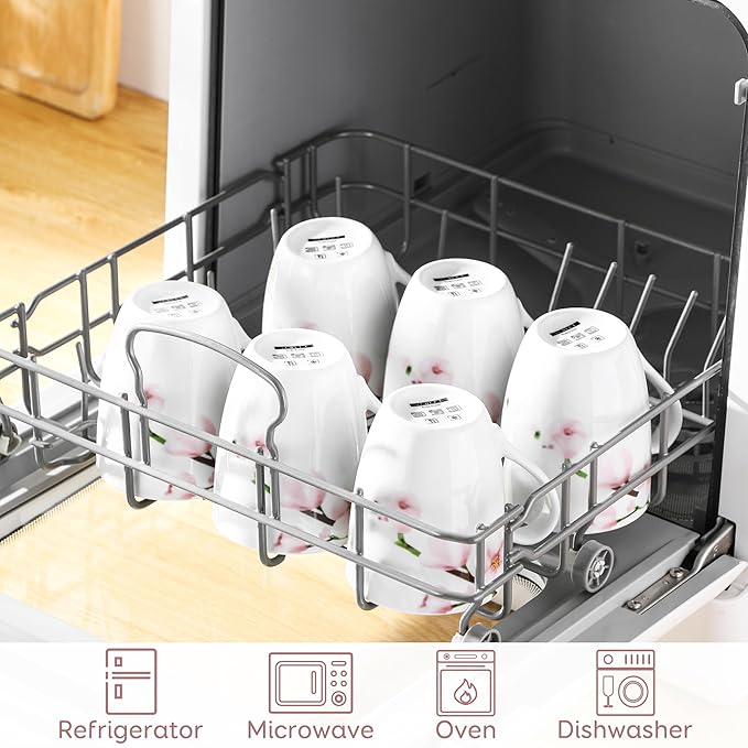 VEWEET Coffee Mugs Set of 6, 11 OZ Coffee Cups Set with Handle, Floral Mug Sets Ceramic Cup Set for Kitchen, Microwave & Dishwasher Safe, Series ANNIE