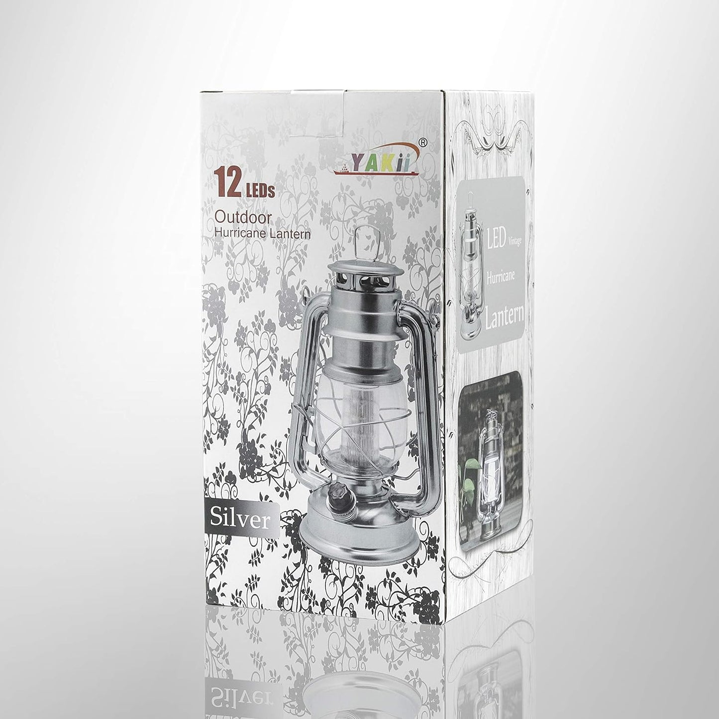 YAKii LED Vintage Lantern Metal Hanging Hurricane 12 LED Dimmer Switch Cold White Battery Operated Power Outage Indoor Camping Lighting Outdoor Brooklyn Decoration(Silver)