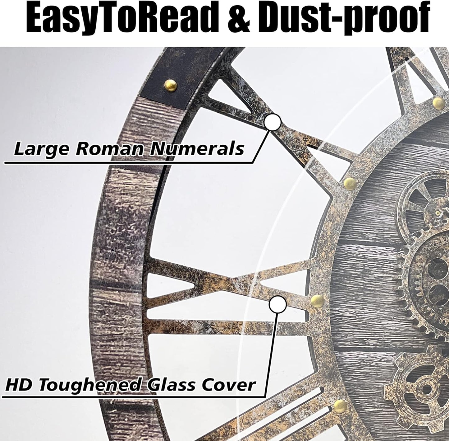 DORBOKER 40" Original Moving Gears Wall Clock, Large Industrial Wall Clock for Living Room Decor,Oversized Wood Vintage Farmhouse Steampunk Rustic Clocks for Wall Decor,Carbon Gray