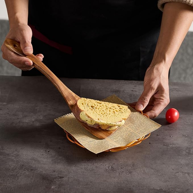 Wooden Kitchen Utensils Set, Teak Wood Cooking Spoons for Non-Stick Pans, 8 Pieces