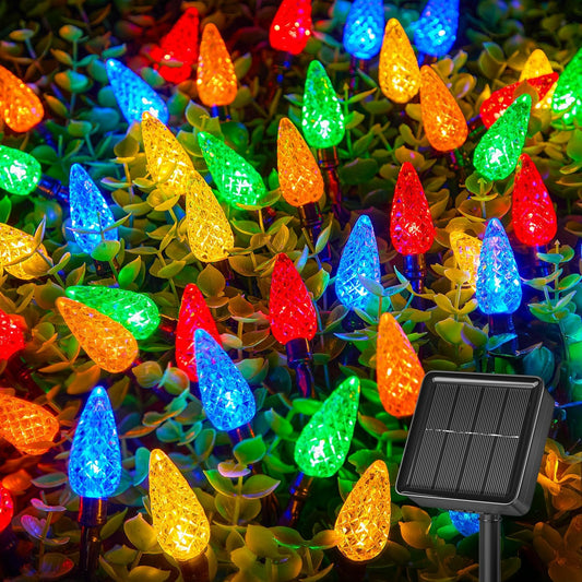Brightown LED C6 Solar String Lights Outdoor Waterproof Fairy Lights, 22.64ft 50 LEDs Multicolor Solar Christmas Lights Outdoor, Christmas Decorations for Christmas Garden Yard Fence Patio Party Decor