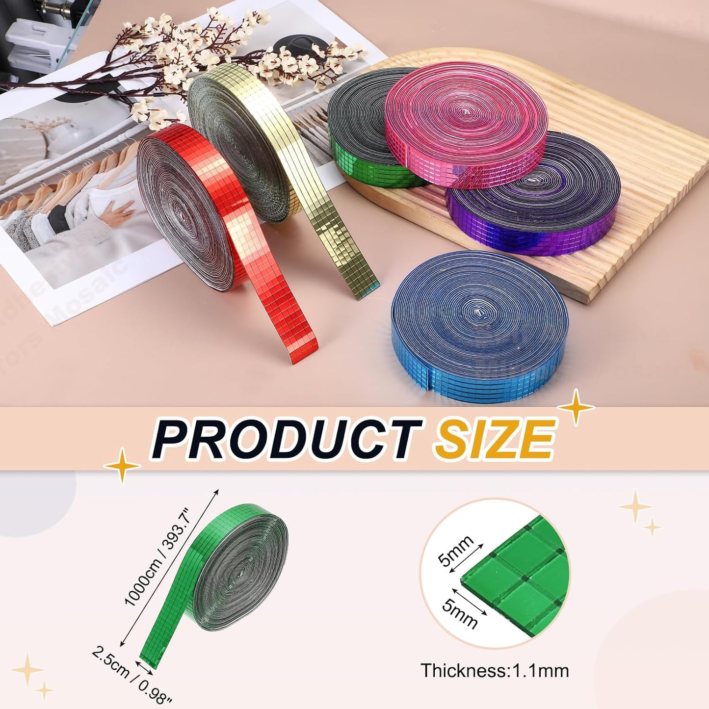 PATIKIL 5x5mm Self Adhesive Mirrors Mosaic Tiles, 10000 Pcs Square Mini Glass Mosaic Disco Tile Sticker for DIY Craft Disco Ball Party Decoration, Green