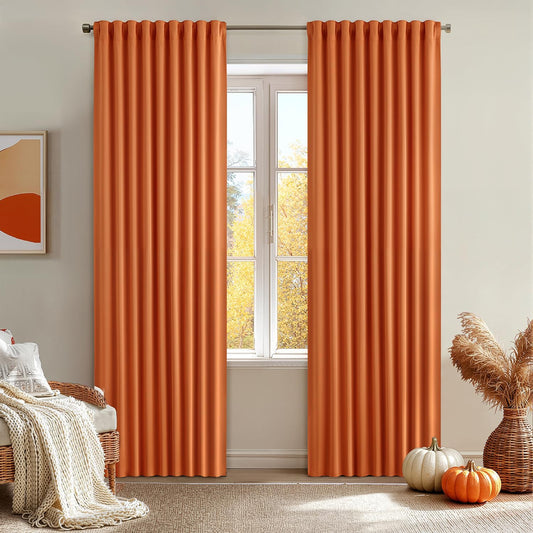MIULEE 2 Panels Orange Back Tab Blackout Curtains 84 Inch Length for Living Room Bedroom Privacy, Rod Pocket/Pinch Pleated Fall Thermal Insulated Room Darkening Light Blocking Curtains 84 Inches Long