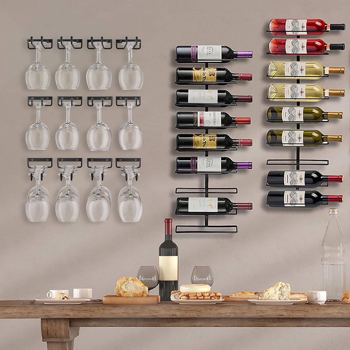 Sorbus Wall Mount Wine Rack + Under Cabinet Wine Glass Holder Set - Wine Rack Wall Mounted for Wine Bottles, Champagne, and Wine Glasses - Complete Your Home Bar & Wine Kitchen Storage, 1 Pack