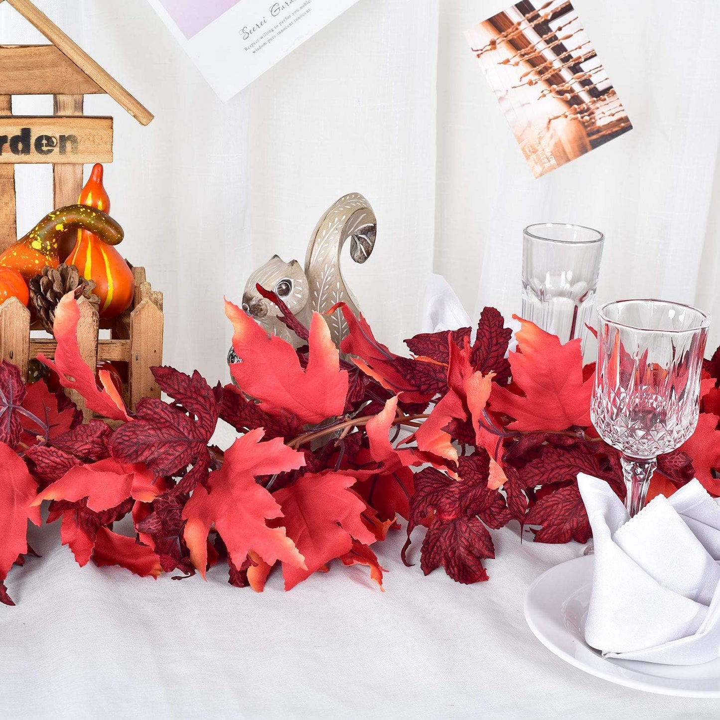 Lvydec 2 Pack Maple Leaves Fall Garland - 5.9ft/Strand Artificial Foliage, Red Fall Leaves Autumn Decoration for Home, Wedding, Party, Halloween, Thanksgiving