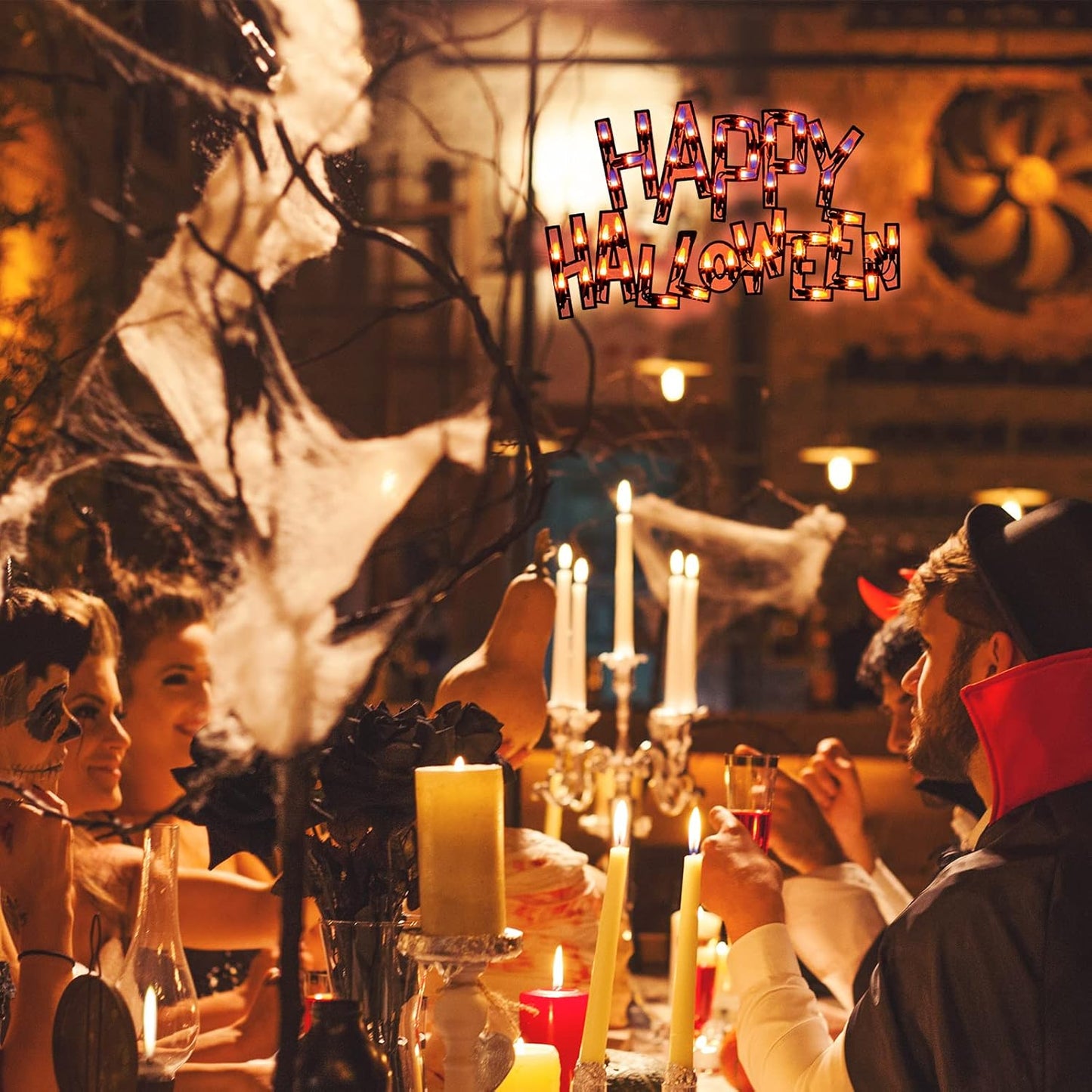 17" Lighted Happy Halloween Halloween Window Silhouette Decoration,Halloween Lighted Window Decoration,Hanging Light Up Holiday Ornament( Happy Halloween)