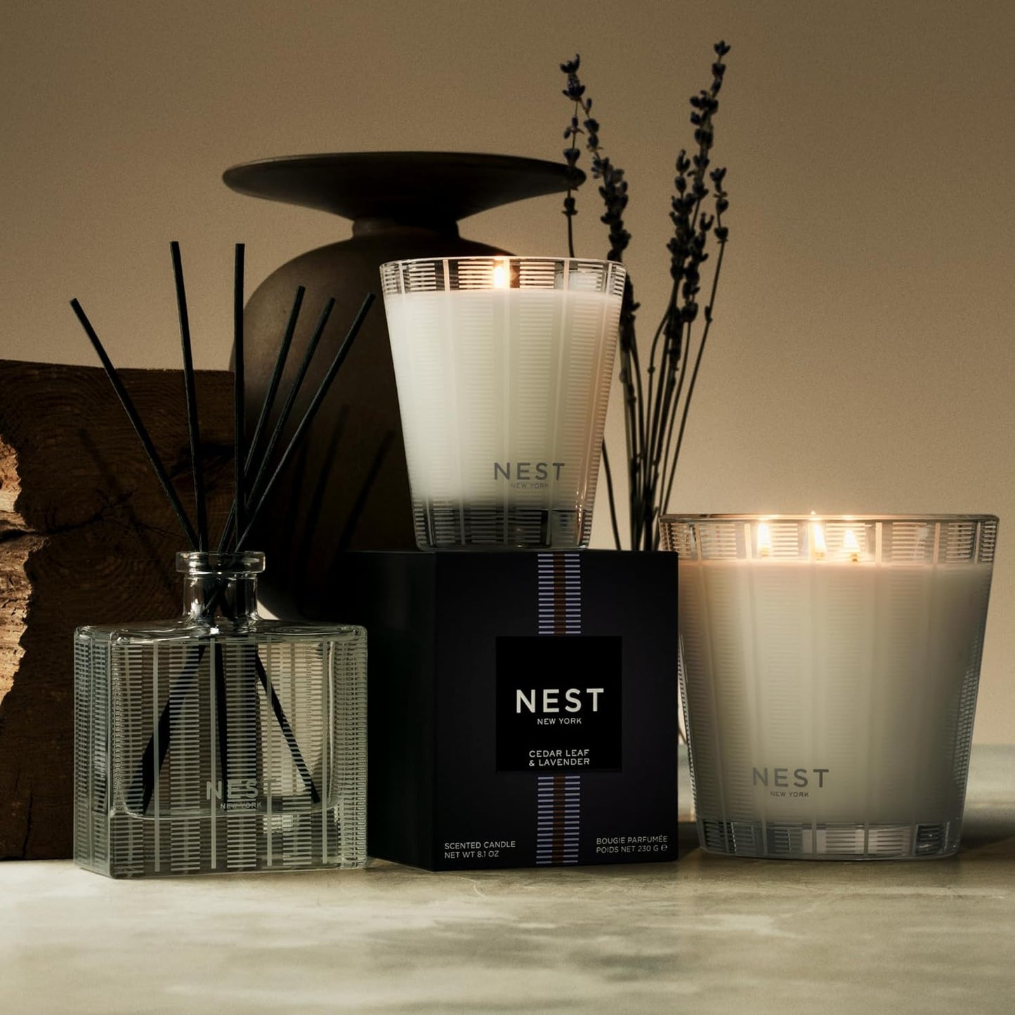 NEST New York Scented Classic Candle, Cedar Leaf & Lavender - 8.1 oz - Up to 60-Hour Burn Time - Reusable Glass Vessel