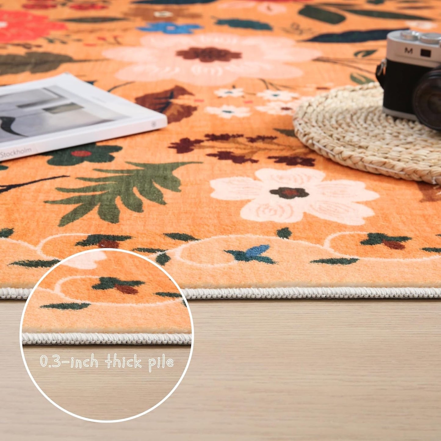 Runner Rug for Kitchen Rug Non Slip 2'x 6' Washable Rugs with Rubber Backing Soft Floral Carpet Runner for Hallways, Kitchen, Laundry, Bedroom, Bathroom(Yellow)