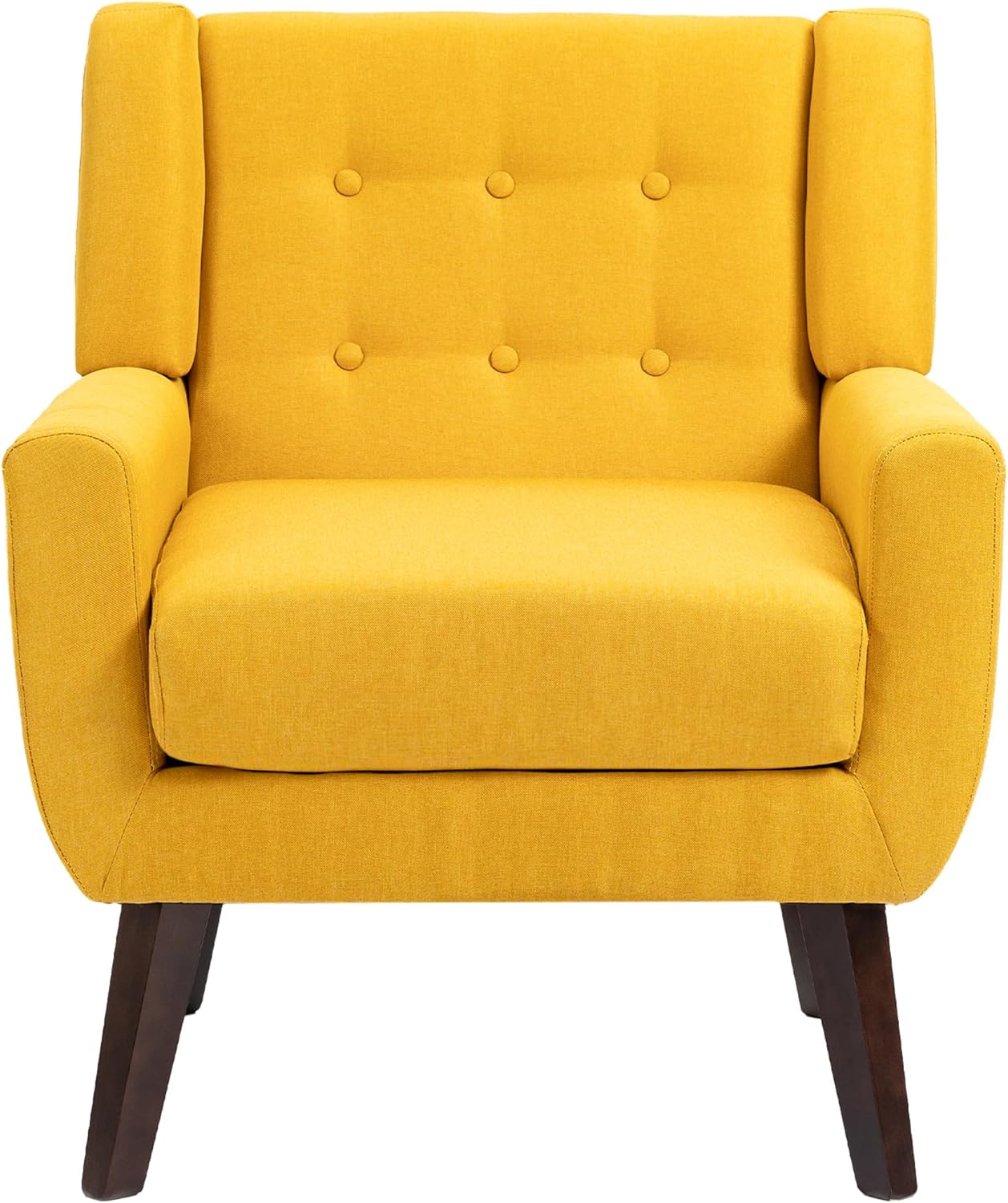 UIXE Accent Chair, Modern Upholstered Armchair Mid-Century Arm Chair in Fabric for Living Room, Comfy Single Sofa Seats Button Tufted Reading Seating, Yellow