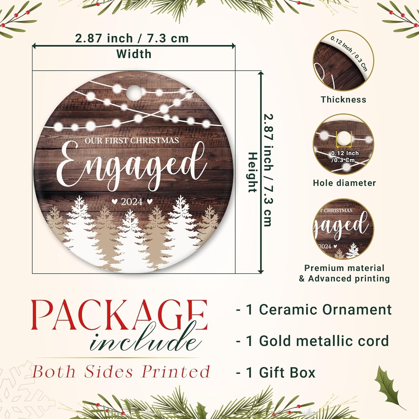 Engagement Gifts for Couples - Our First Christmas Engaged 2024, 1st Christmas Ornament, Wedding Ornaments for Bride, Newlywed, Bridal Shower Gift - Newlywed Keepsake Ornament