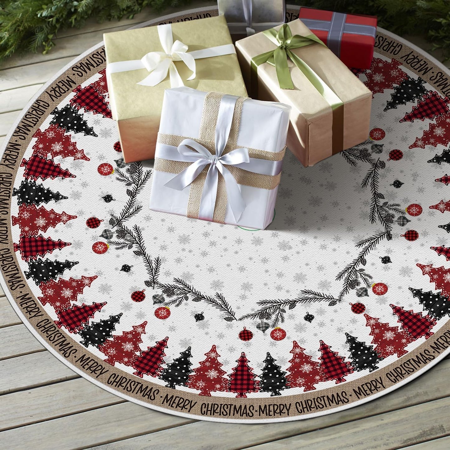 AVOIN colorlife Merry Christmas Christmas Tree Skirt 48 Inch, Christmas Ornaments Snowflake Winter Holiday Tree Mat Decoration