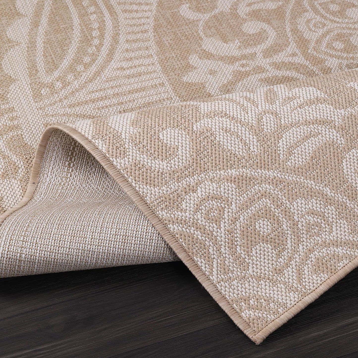 Medallion Outdoor Rug 5x7 Washable Outside Carpet for Indoor Patio Porch Waterproof Easy Cleaning Non Shedding Area Rugs Beige 5 x 7