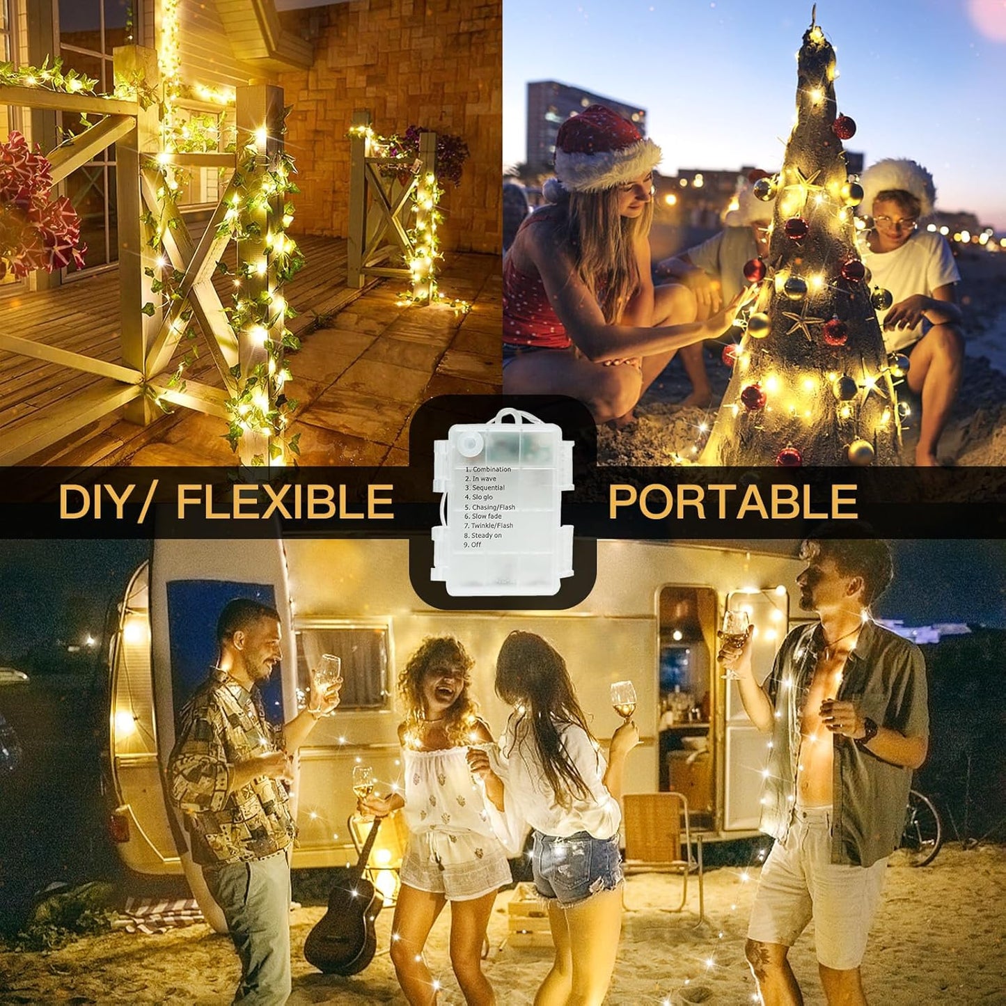 suddus 33ft 100 LED Outdoor String Lights, Warm White Fairy Lights Battery Operated with Remote, Led Twinkle Lights for Bedroom, Dorm, Backyard, Wedding, Tree, Mason Jar, Wall, Christmas