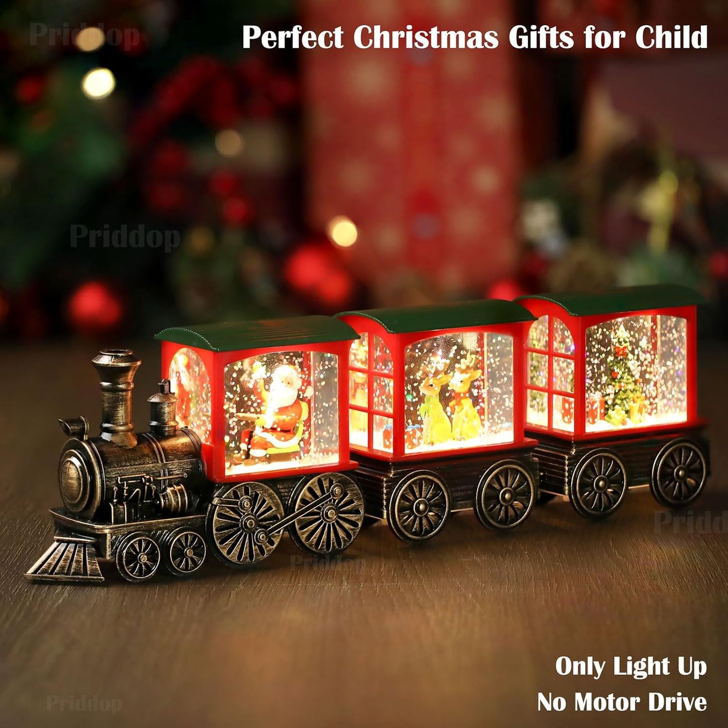Christmas Snow Globe Train Santa Claus Reindeer Gifts Tree Classic Relief Texture Battery Powered LED Glitter Christmas Decorations Indoor