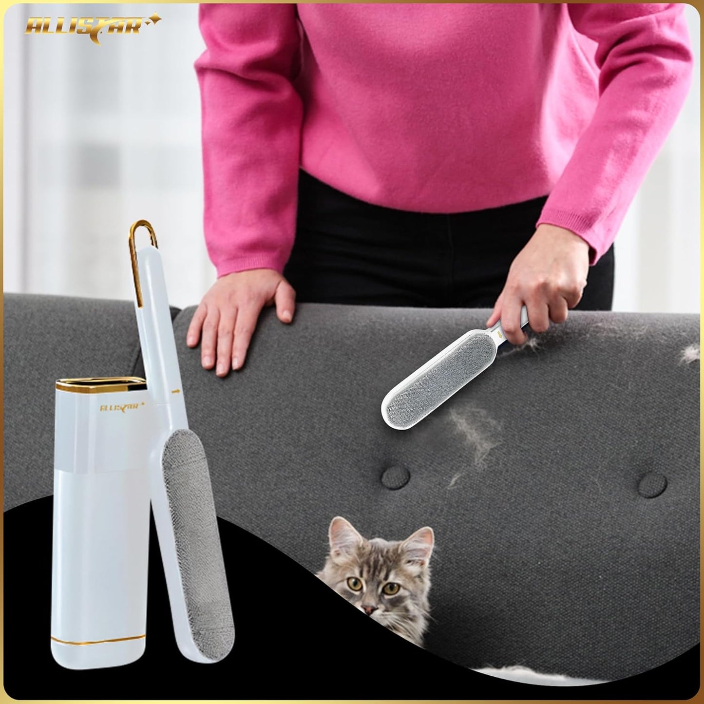 Lint Brush, Pet Hair Remover, Lint Remover for Clothes, Sofa, Carpets, Car Seats. Cat Hair Remover. Dog Hair Remover Laundry. Double-Sided. Reusable. Self-Cleaning Base. ALLISTAR (Snow Peak White)