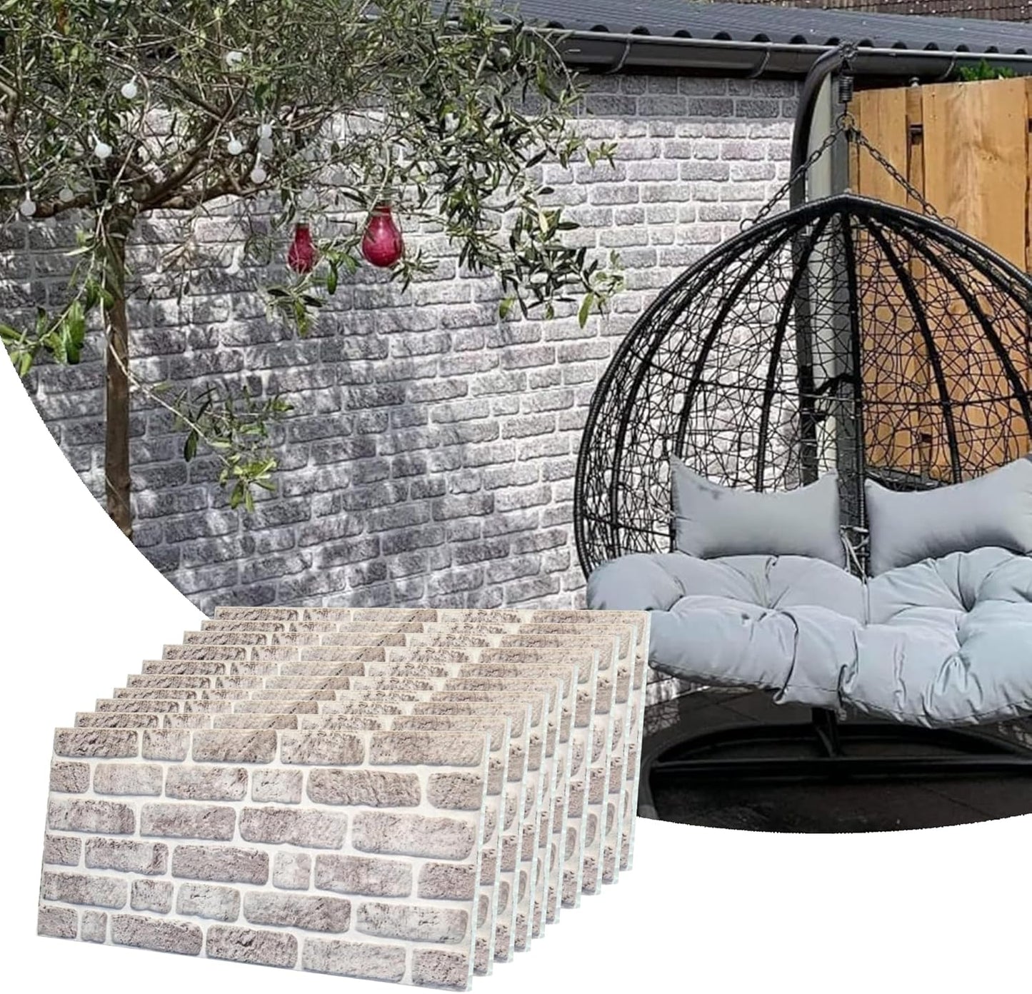 Dundee Deco 3D Wall Panels Faux Brick - Cladding, White Grey Stone Look Wall Paneling, Styrofoam Facing for Living Room, Kitchen, Bathroom, Balcony, Bedroom, Set of 10, Covers 53 sq ft