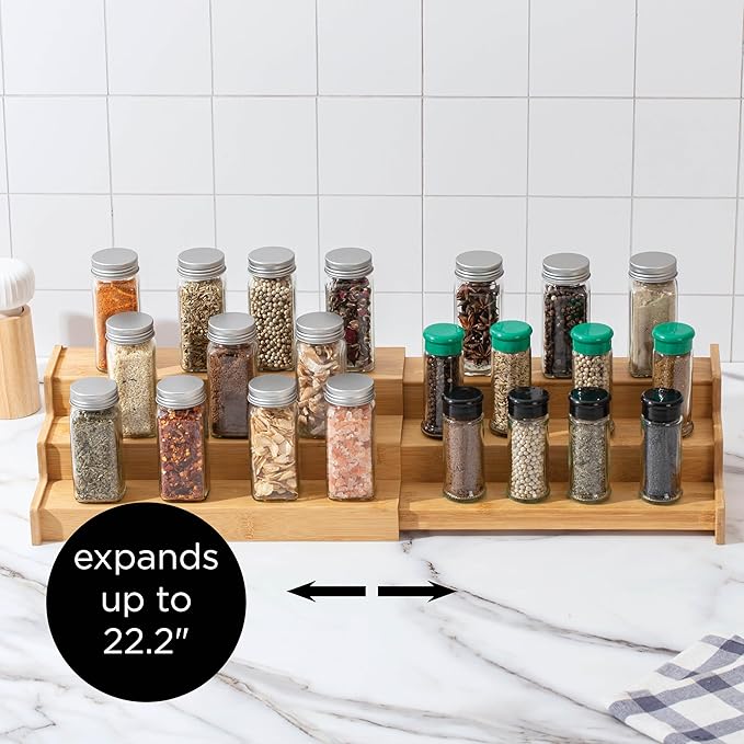 SIMPLEMADE 3-Tier Spice Rack Organizer - Versatile Storage Shelf for Kitchen, Bathroom, Bedroom & Office, Set of 1, Expandable Bamboo