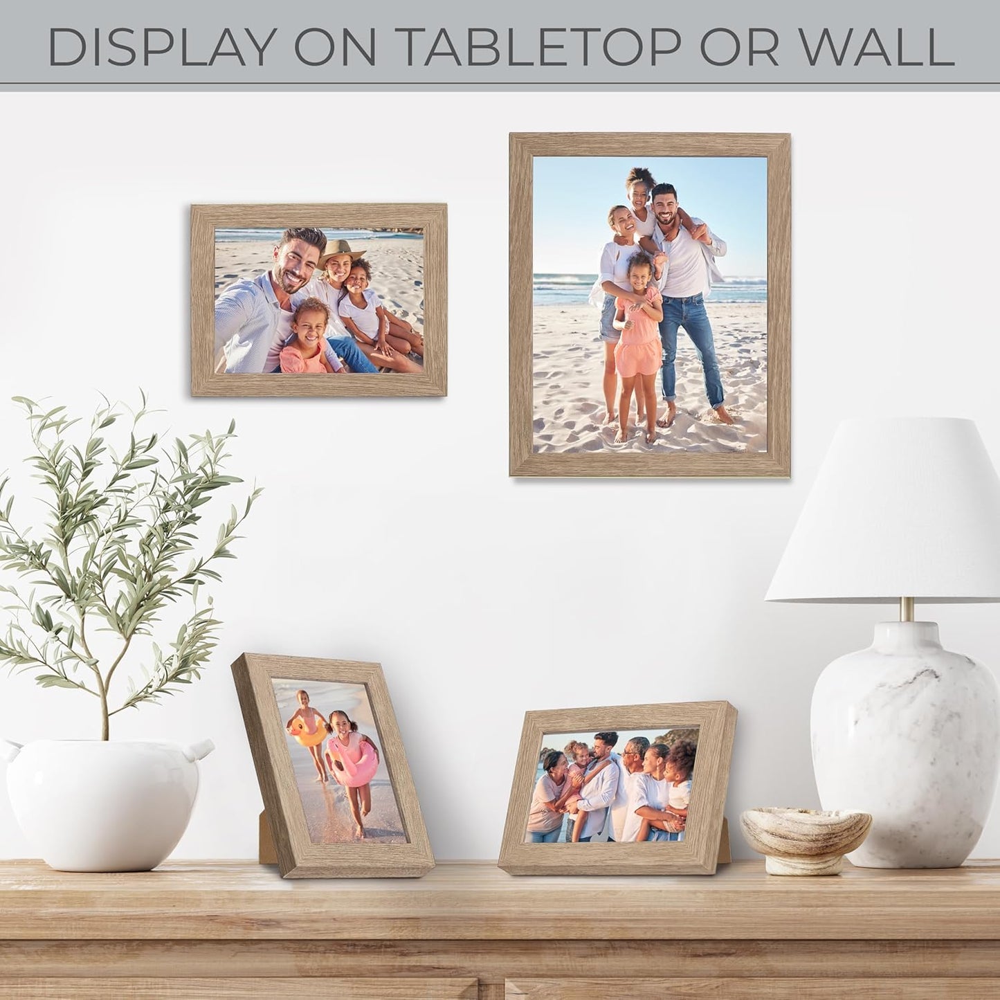 Sheffield Home 4 Piece Gallery Wall Frame Set, 8x10 Inch, 5x7 Inch, and 4x6 Inch, Light Natural