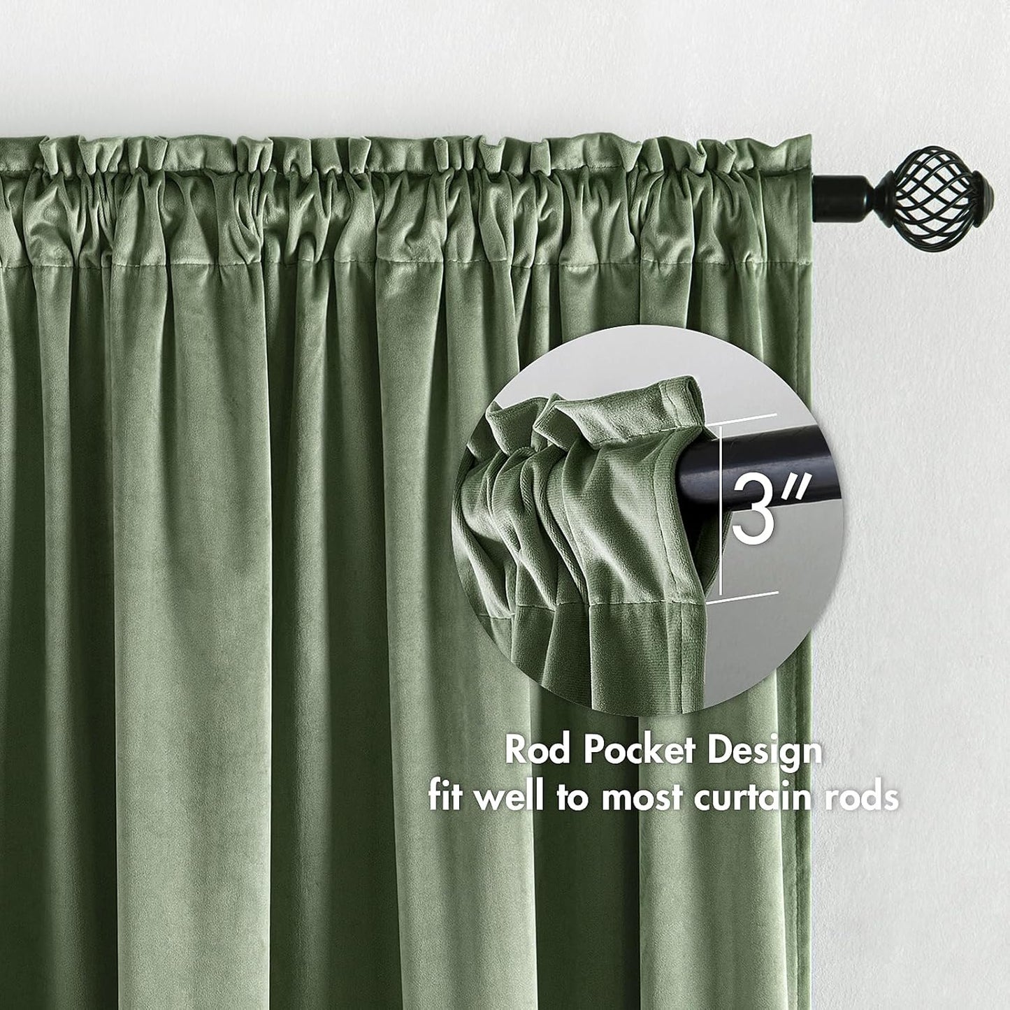 MIULEE Velvet Curtains Sage Green Thermal Insulated Blackout Curtain Drapes for Bedroom Living Room Darkening 84 Inches Long Curtains Panels Rod Pocket Set of 2
