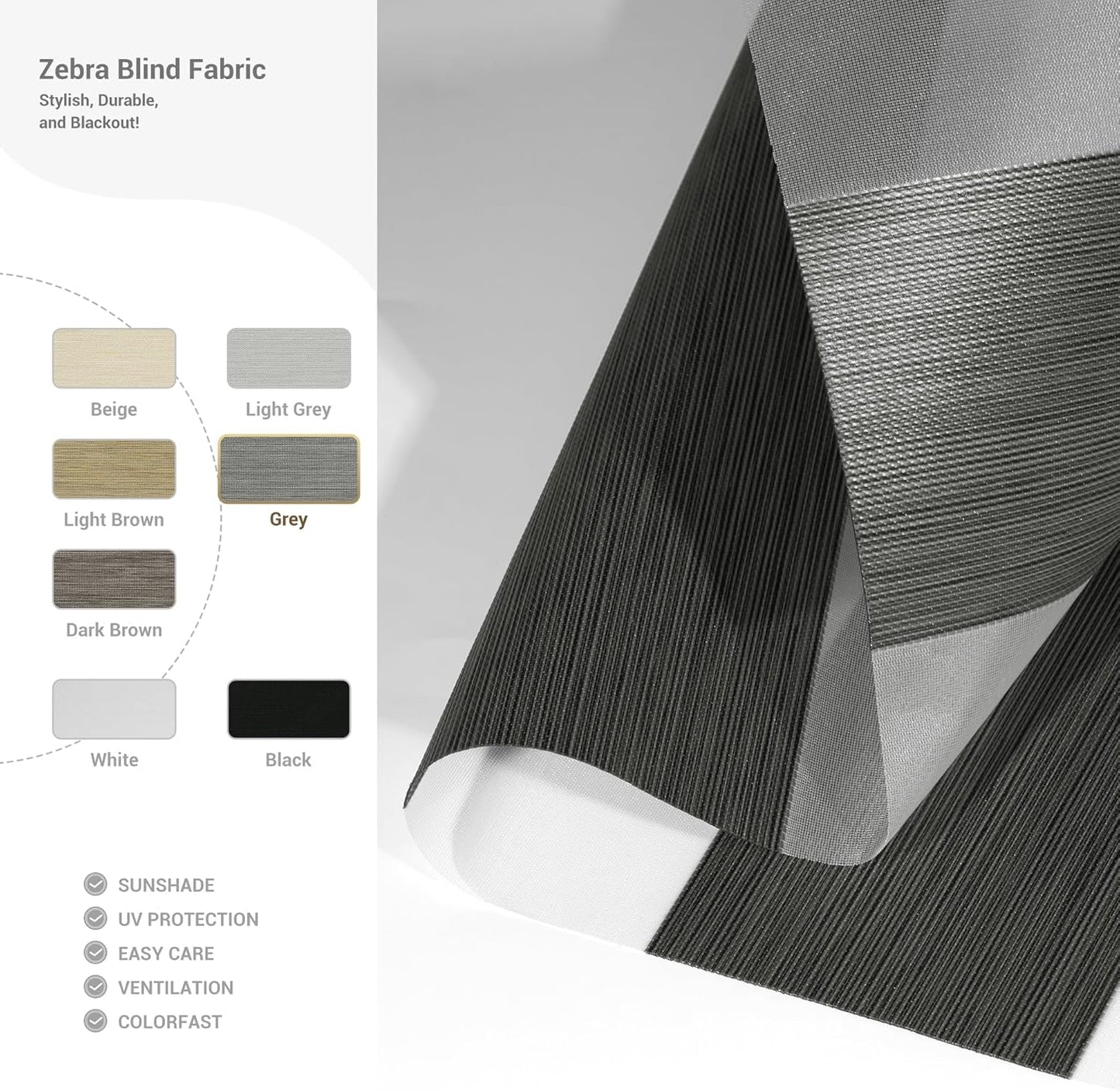 Cordless Zebra Blinds for Windows, Blackout Interior Blinds,Easy to Install,UV Protection,for Offices and Home,Custom Roller Shades, Mousse Dark Bown,12" W x 72" H