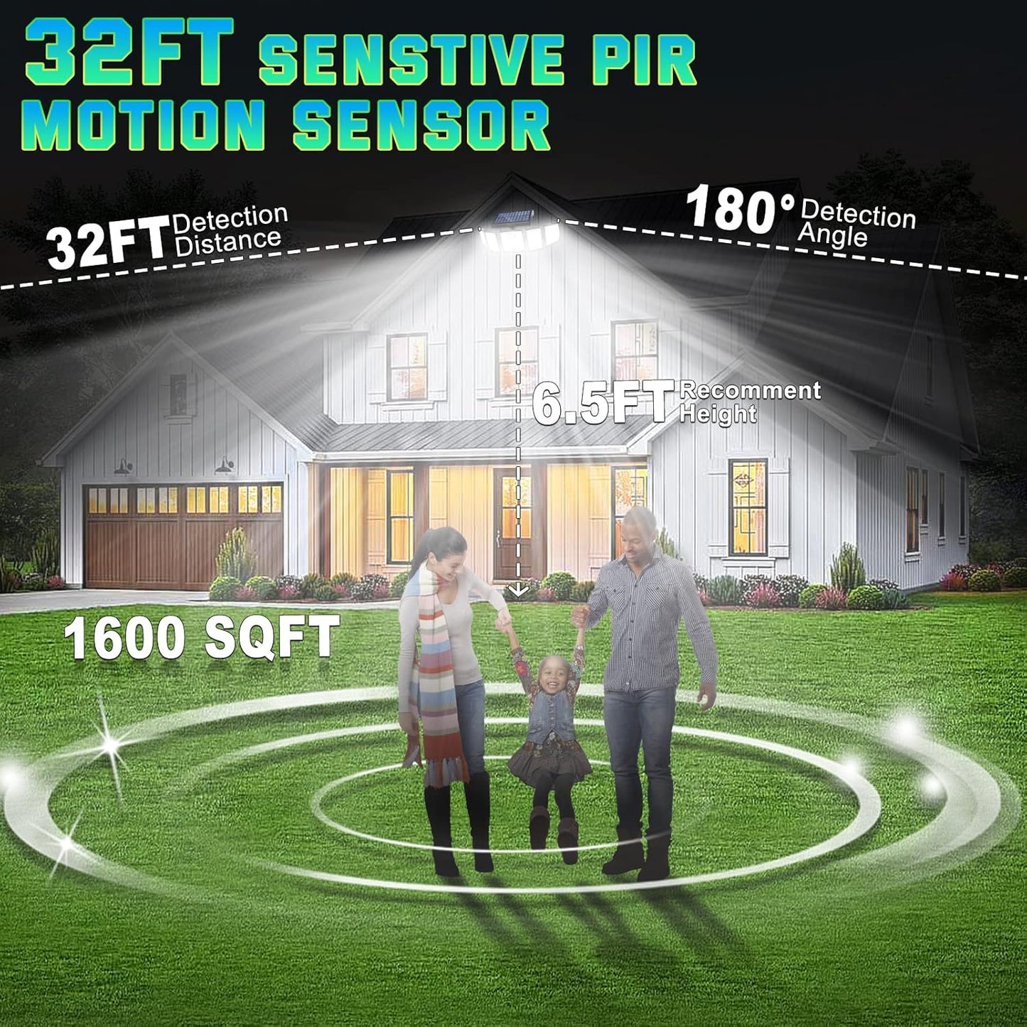 Solar Outdoor Lights Motion Sensor Waterproof - 416 LEDs 3000 Lumens Super Bright Solar Flood Security Light for Porch Yard Patio Garage, 3 Brightness 3 Modes (1 Pack 416LEDs)