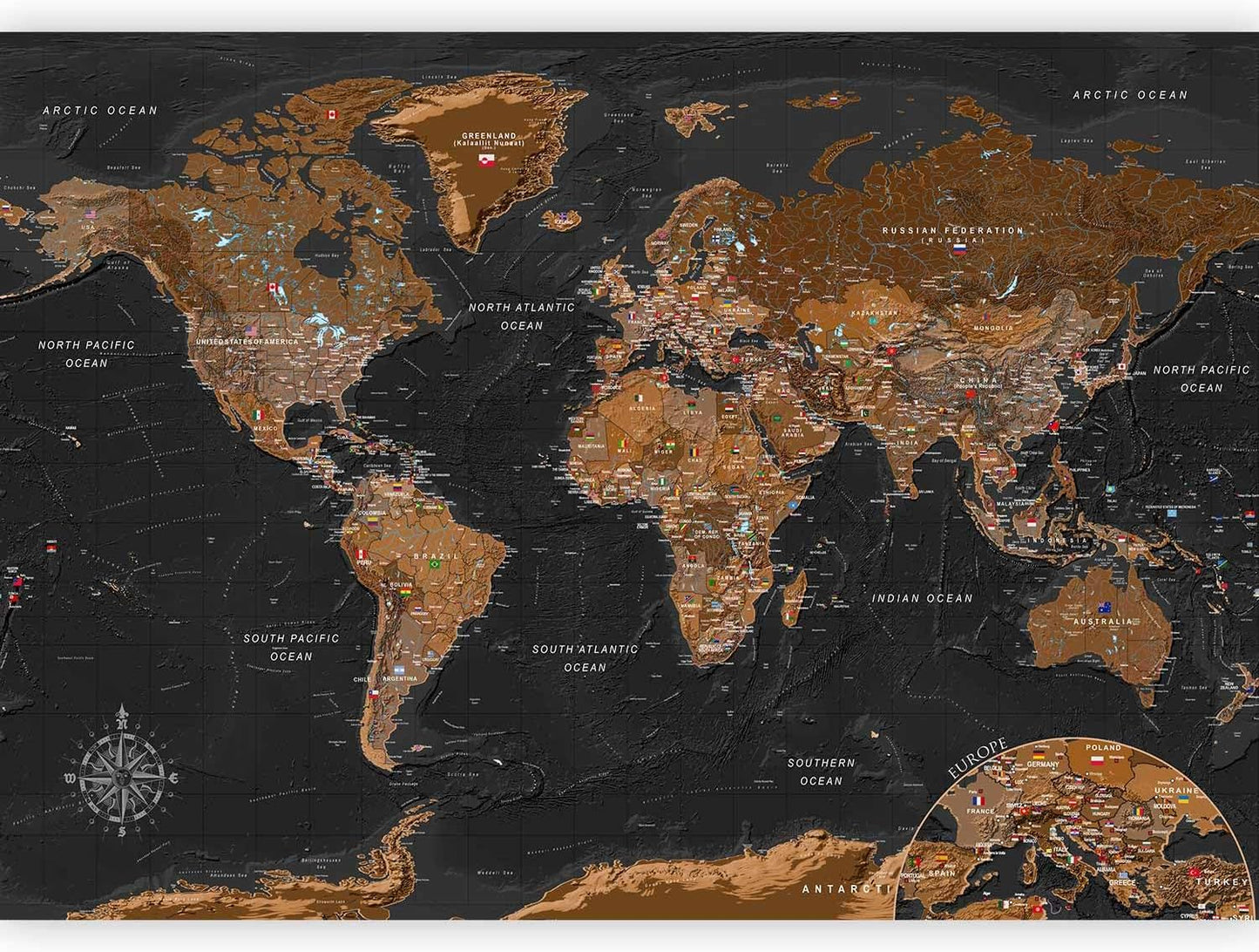 artgeist Premium Wall Mural World Map 157x110 in - XXL Non-Woven Wallpaper Fleece Wall Decor Photo Print Picture Image Design Home Map of The World k-A-0206-a-a