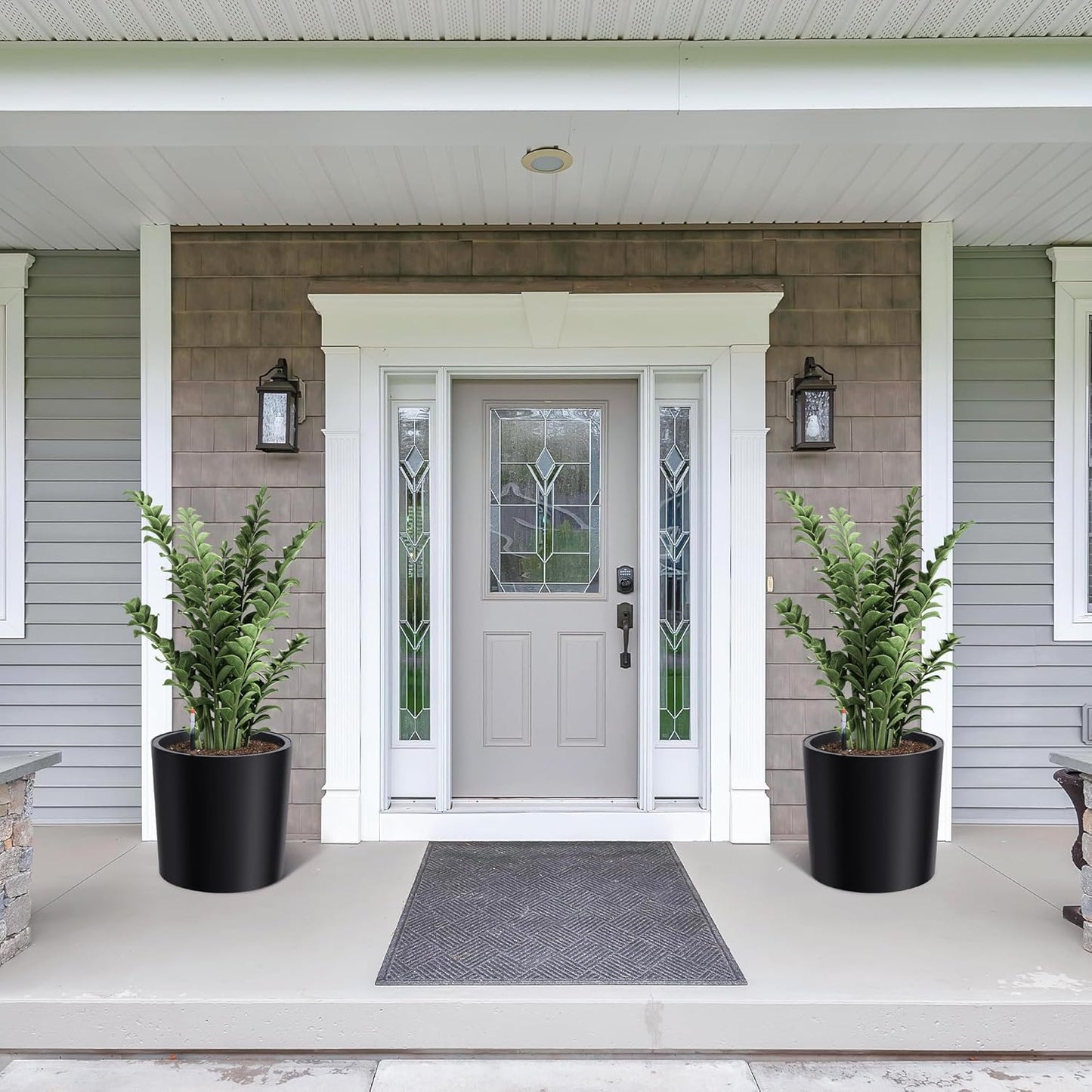 Tall Round Planter Set of 2, 19.5‘’ H x 19.9" Dia Large Planters for Indoor Plants with Built-in Drainage and a Water Level Monitor and Wheels for Patio, Porch, Living Room, or Home Office, Black