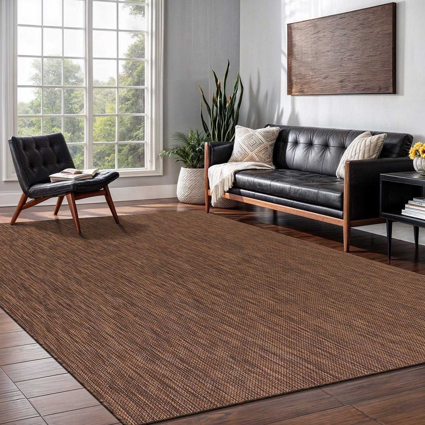 Washable Indoor Outdoor Rug 9x12 Weather Resistant Area Rugs Modern Solid for Porch Deck Balcony Backyard Patio Outside Carpet (9 X 12 Gold Brown)