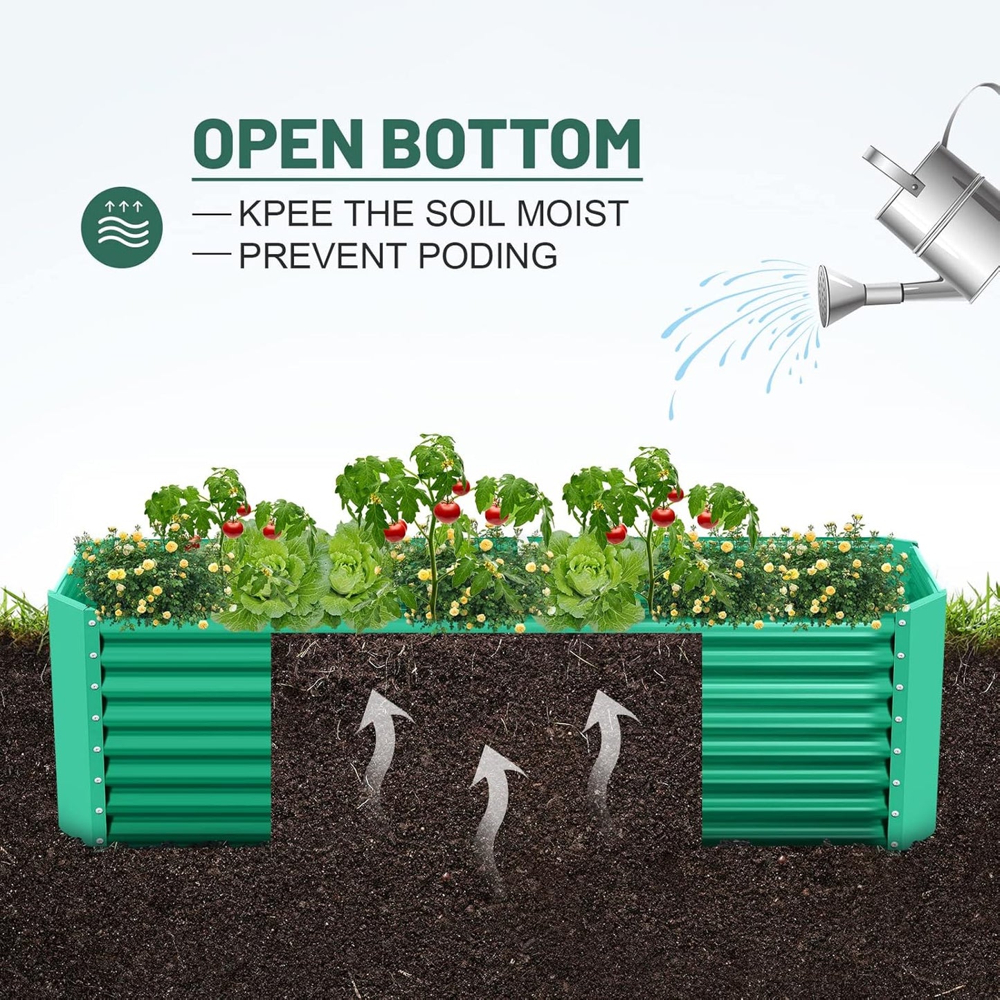 Land Guard 6×3×2 ft Galvanized Metal Raised Garden Bed, 2FT Deep Root Elevated Planter Box Steel Large Vegetable Flower Bed Kit(Green)