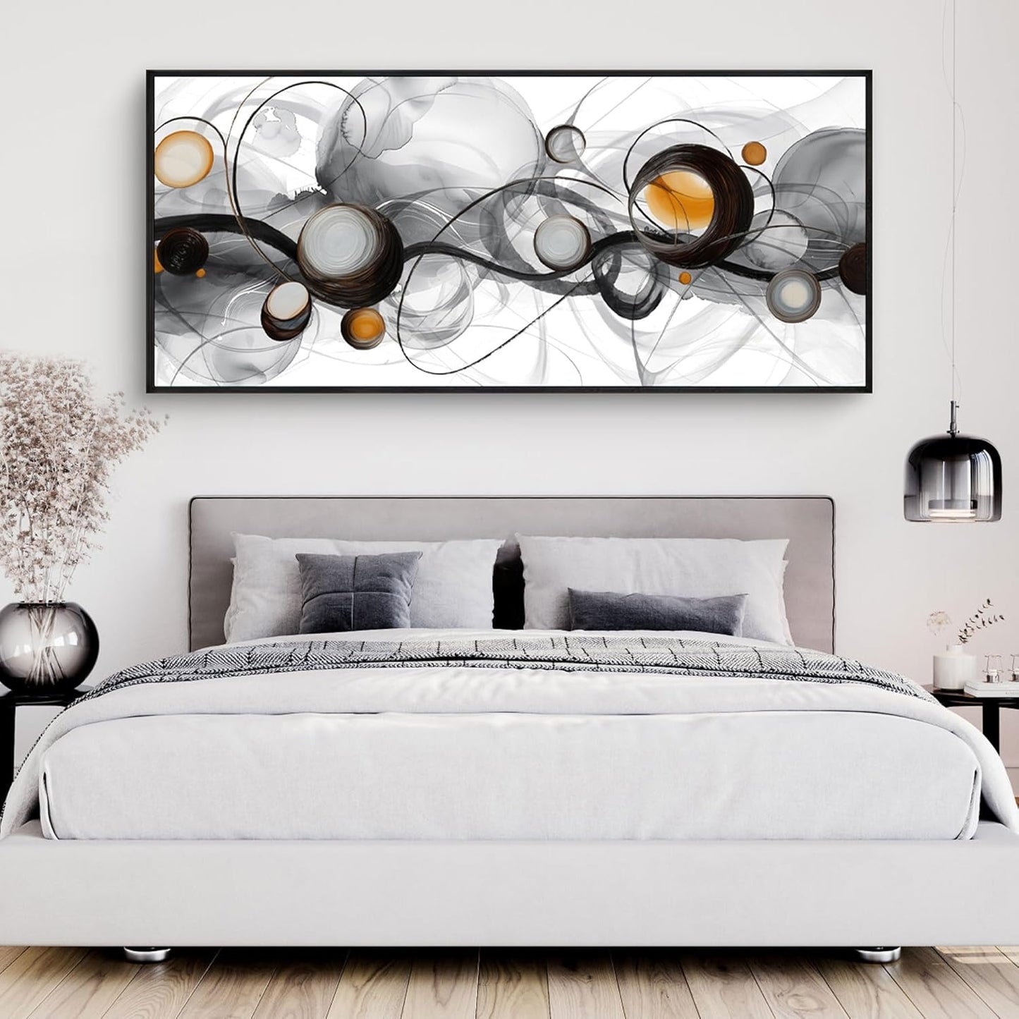 XLSJERST Large Size Frame Wall Art for Living Room - Abstract Artwork Minimalist Painting Modern Black and White Canvas Picture Boho Gray Wall Art