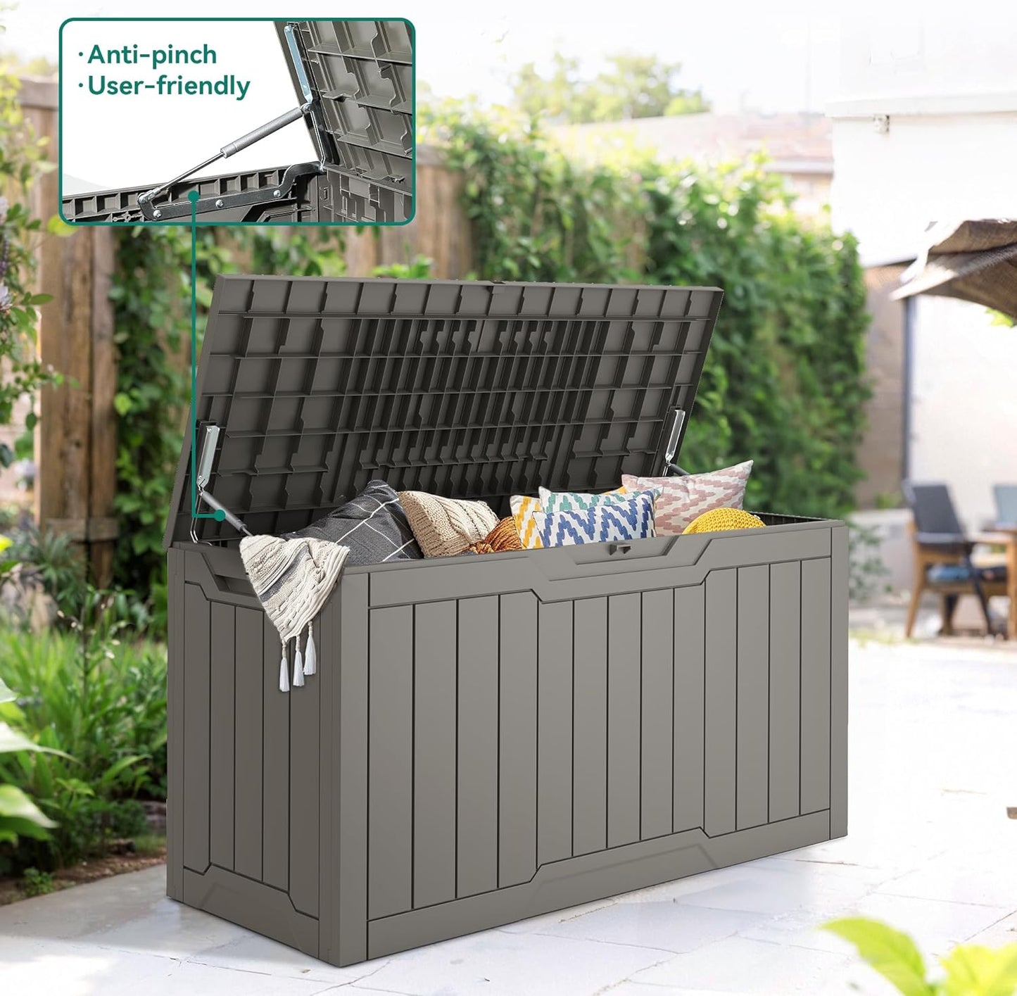 YITAHOME 80 Gallon Resin Deck Box, Outdoor Lockable Storage Box for Patio Furniture, Waterproof Patio Deck Box for Cushions, Pool Supplies, Sports Equipment and Garden Tools, Taupe