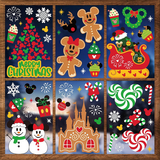 Christmas Window Clings Decorations - Cute Funny Double-Sided Static Stickers for Glass Windows and Doors, Perfect Decorations, with Castle Pattern, Reusable 9 Sheets