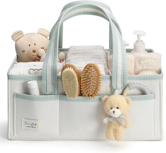 PeraBella XL Diaper Caddy Organizer With Handle, Baby Shower Gifts Basket Bag, Registry Search Must Haves Items, Newborn Girl Boy Nursery Storage Organizer, Baby Bag Essentials, Car Diaper Caddy Cart