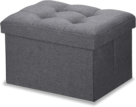 LINMAGCO Ottoman Storage Ottoman with Storage Small Foot Rest Stool Under Desk Stool Short Folding Footrest Linen Cloth Dark Gray 16X12X12IN