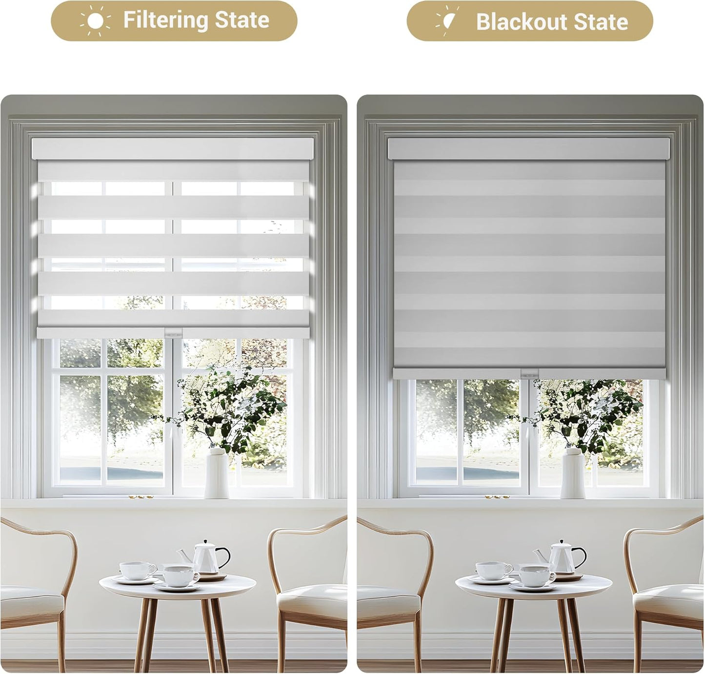 Cordless Zebra Blinds for Windows, Blackout Interior Blinds,Easy to Install,UV Protection,for Offices and Home,Custom Roller Shades, Solid White, 71" W x 48" H