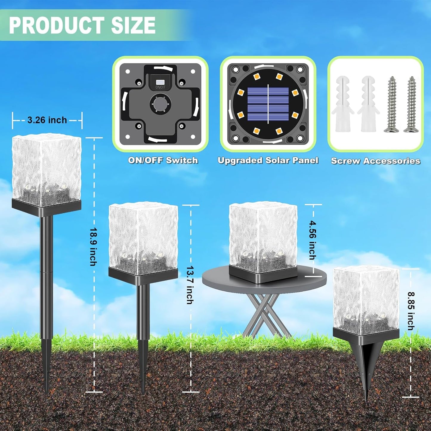 Solar Ice Brick Pathway Lights, LED Outdoor Waterproof Ground Light, Multi-use Landscape Lighting for Lawn & Table | Auto On/Off Solar Powered Garden Yard Decoration (Cool White, 4 Pack)