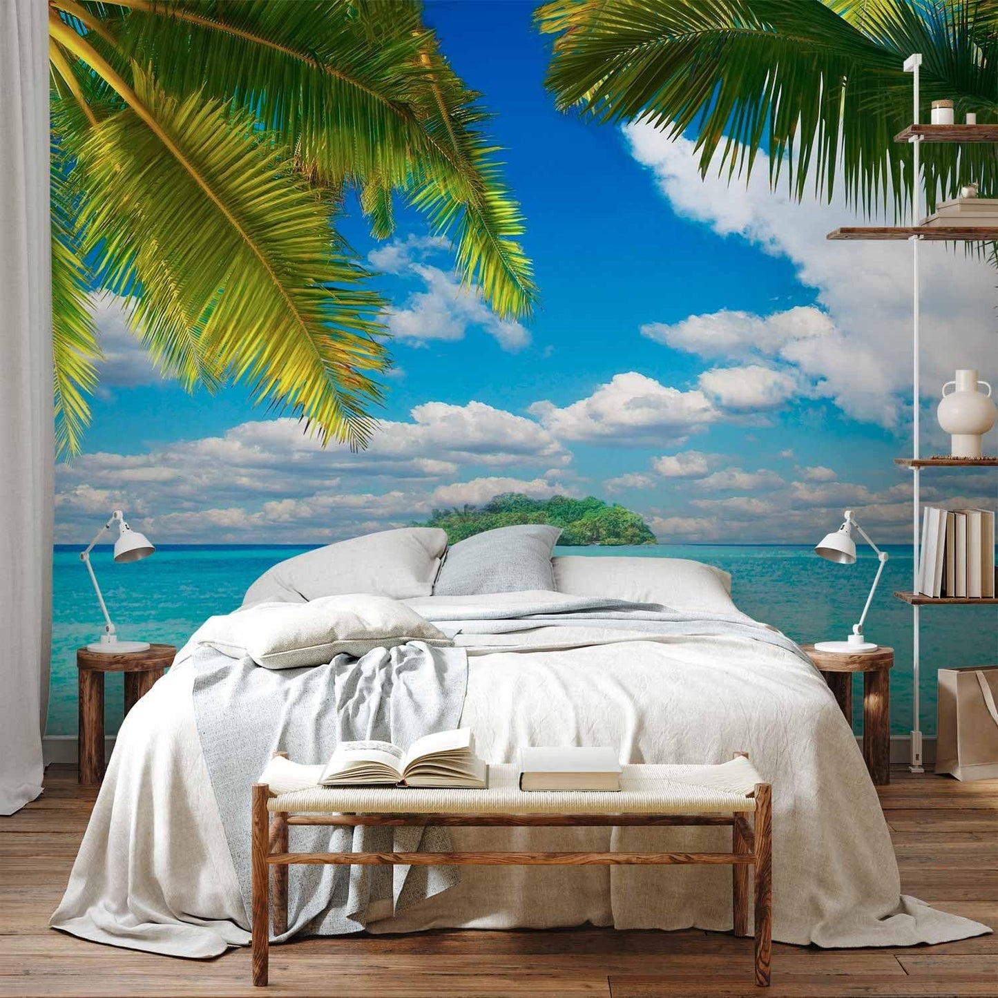 artgeist Wall Mural Nature 216x98 in - XXL Non-Woven Corner Wallpaper Fleece Angle Wall Decor Photo Print Picture Holiday Lagoon Palms n-A-10068-a-a