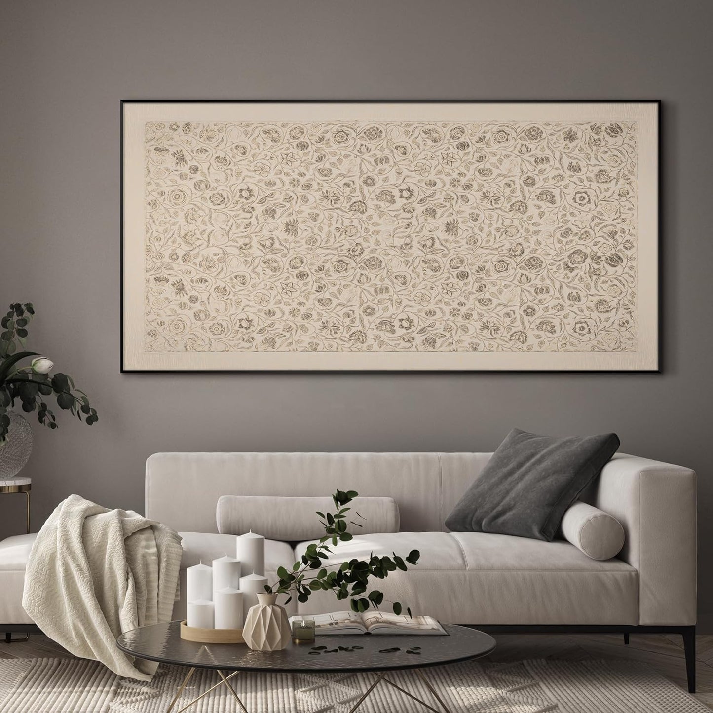 SIGNWIN 36"x72" Extra Large Framed Wall Art Vintage Botanical Sketch with Detailed Floral Pattern, Classic Nature Illustration for Home Living Room Bedroom Decor (Frame Assembly Required)
