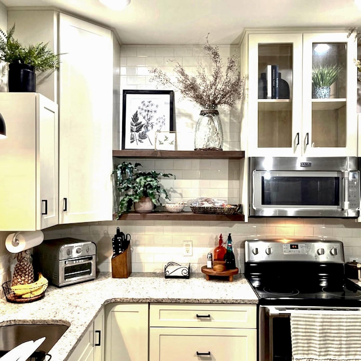 URBANDI, Rustic Floating Shelves, Set of 2, Hidden Bracket, Solid Wood, Heavy Duty, Wall Mounted Shelves, (Provincial, 12Wx12D)