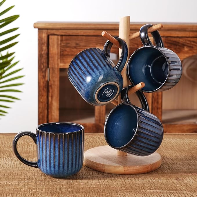 famiware Coffee Mugs Set of 4, Starlight 11 oz Mug Cup Set with Handle for Coffee, Tea, Cocoa, Milk - Ceramic Stoneware Mug Set, Nebulas Blue