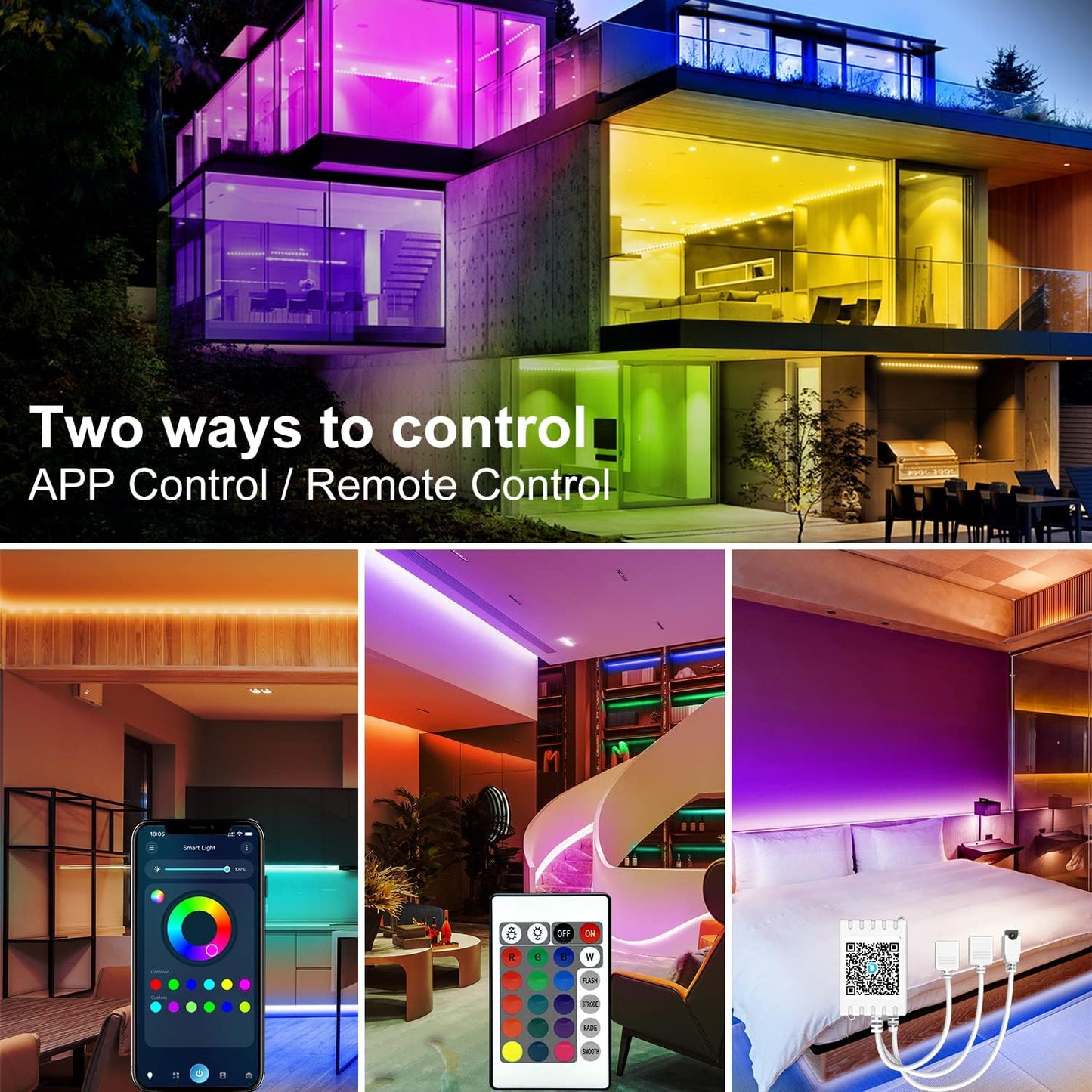 DAYBETTER LED Strip Lights 200 ft (2 Rolls of 100 ft), Smart App Control Lighting Bedroom Rome Decor with Remote, RGB Music Sync Color Changing LED Lights for Party