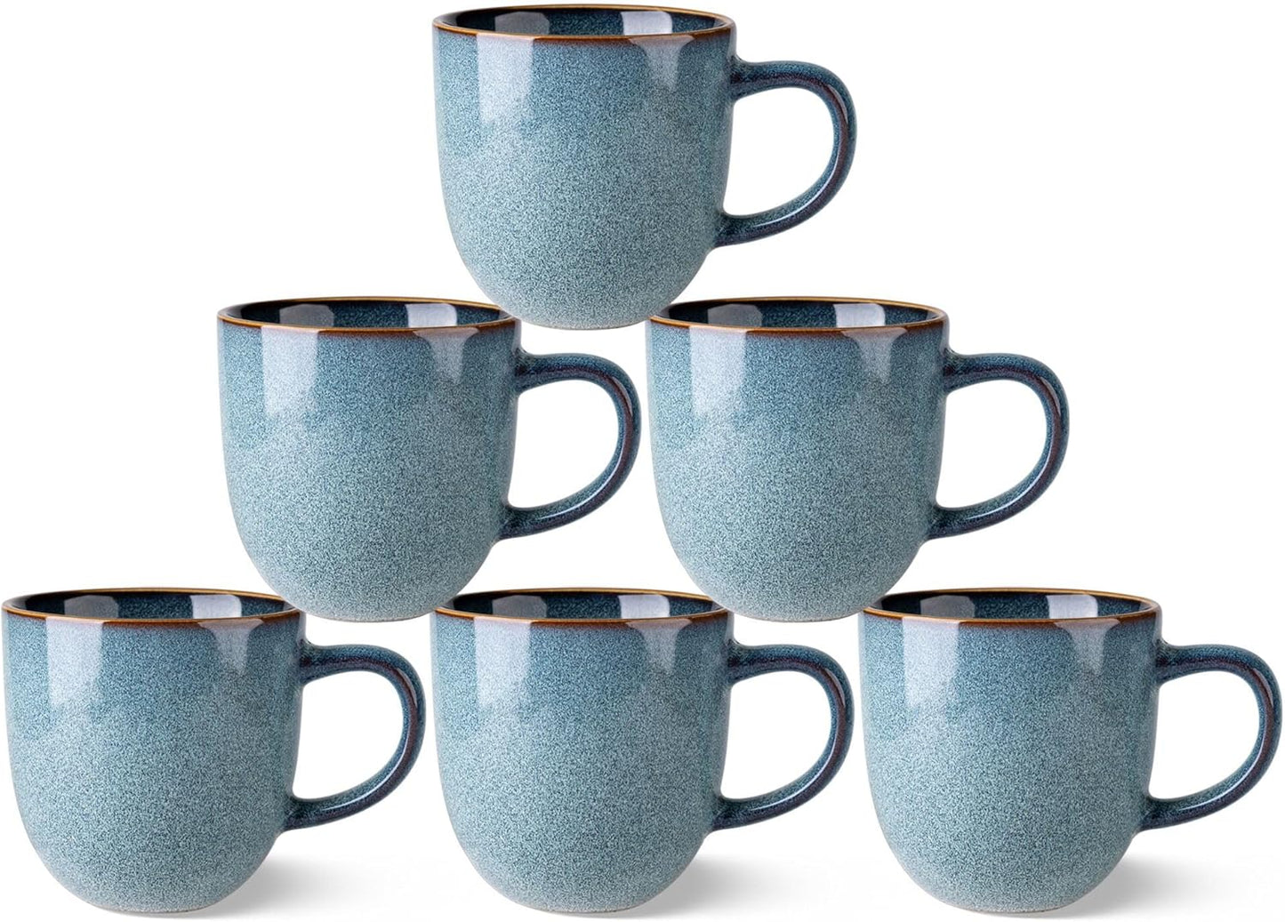 AmorArc 12oz Coffee Mugs, Ceramic Coffee Mugs set of 6 for Man, Woman, Dad, Mom, Modern Coffee Mugs with handle for Latte/Cappuccino/Milk/Cocoa. Dishwasher&Microwave Safe, Ocean Blue