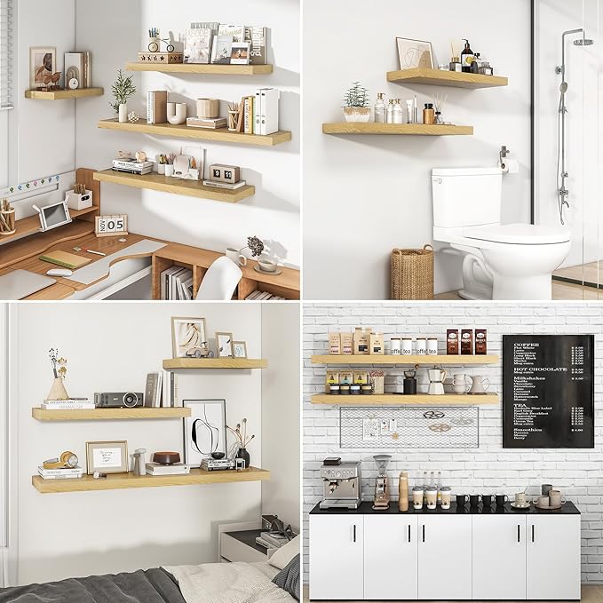 RICHFOCUS 48Inch Floating Shelves for Wall 1 Pack Shelves for Bedroom|Kitchen|Bathroom Wall Mounted Rustic Wood Floating Shelf with Invisible Brackets for Books|Storage|Decor, Oak